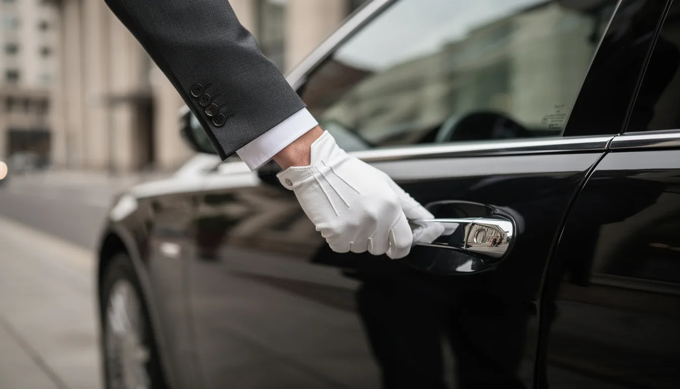 Silk Ride chauffeur opening the door of a Mercedes
